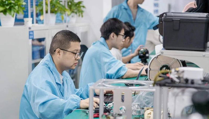 Hydrogen fuel cell engineering team testing equipment