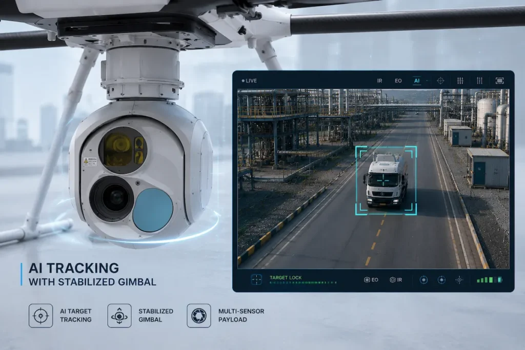 AI tracking with stabilized gimbal payload for professional UAVs