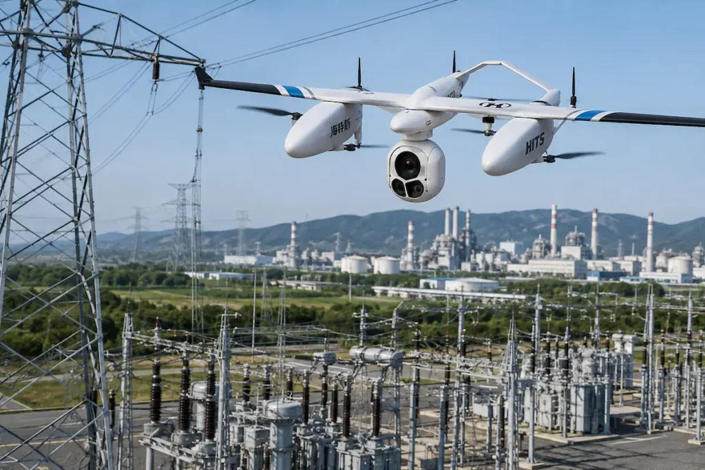 EO IR payload mounted on professional UAV for infrastructure inspection