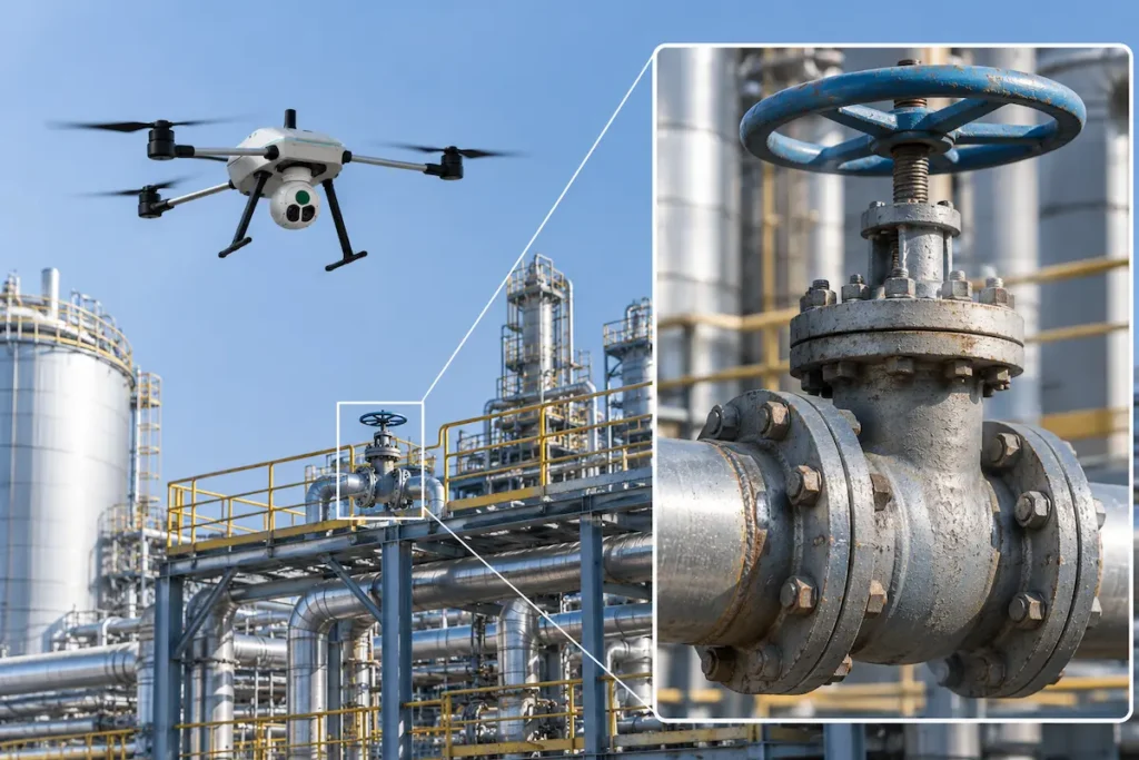 EO zoom camera for detailed industrial drone inspection