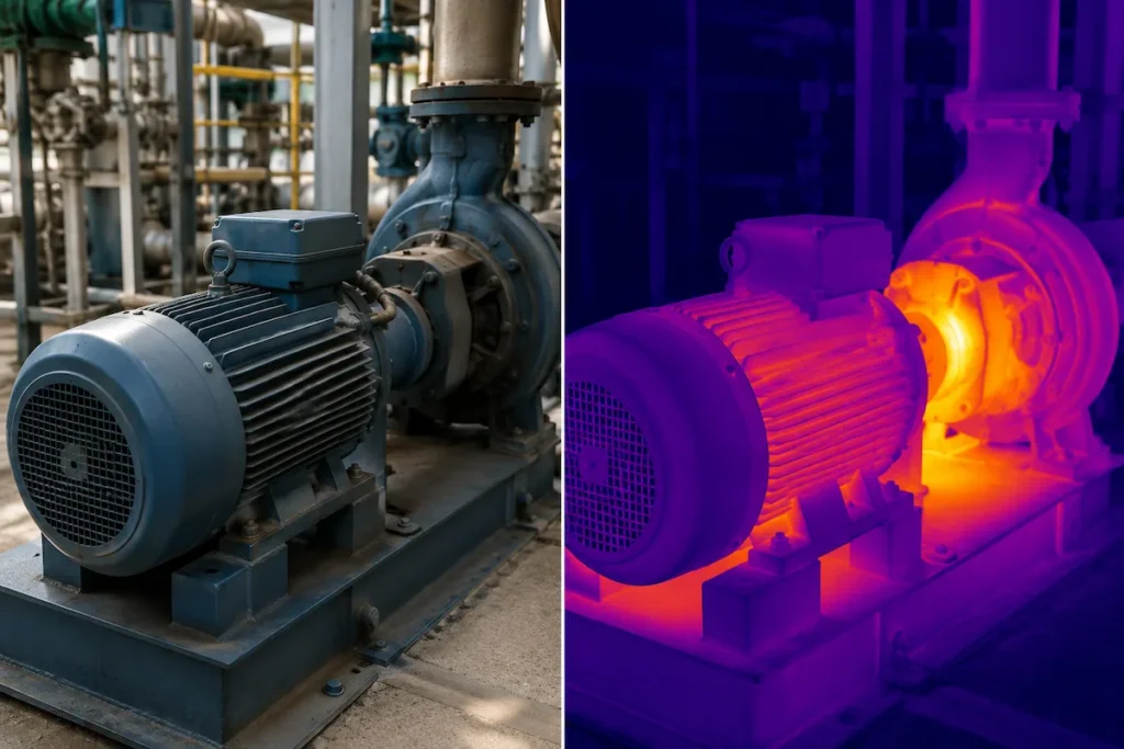 Thermal camera detecting abnormal heat during industrial drone inspection