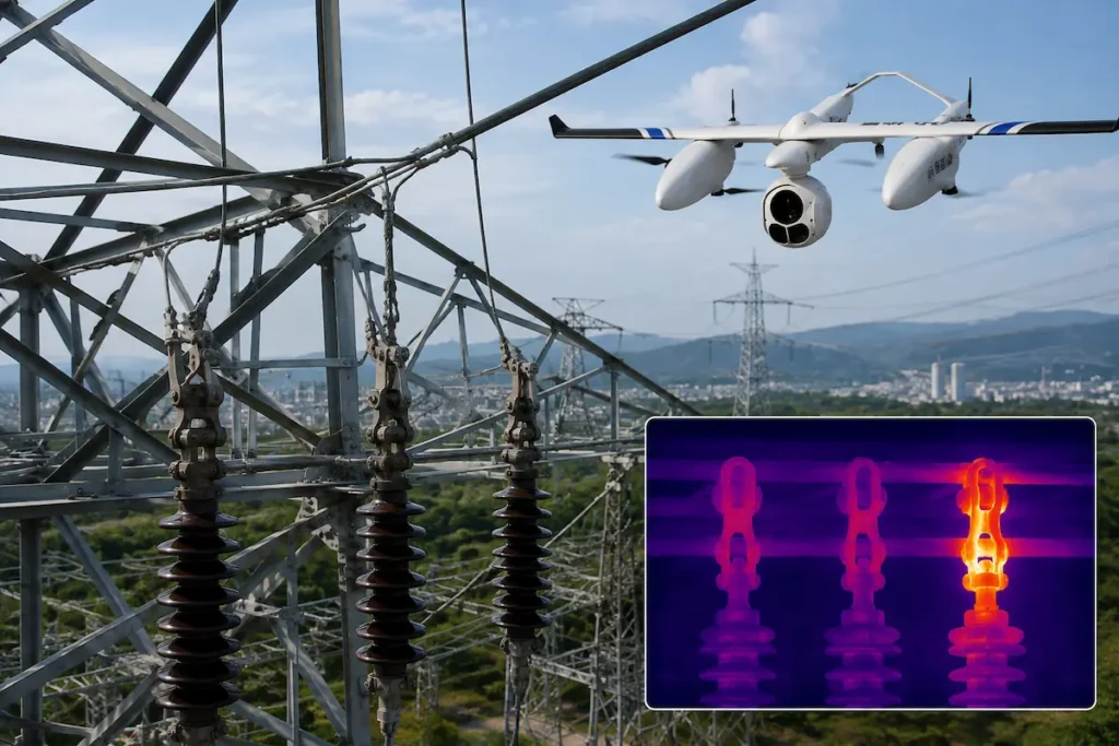 Thermal imaging payload detecting electrical hotspot during power grid inspection