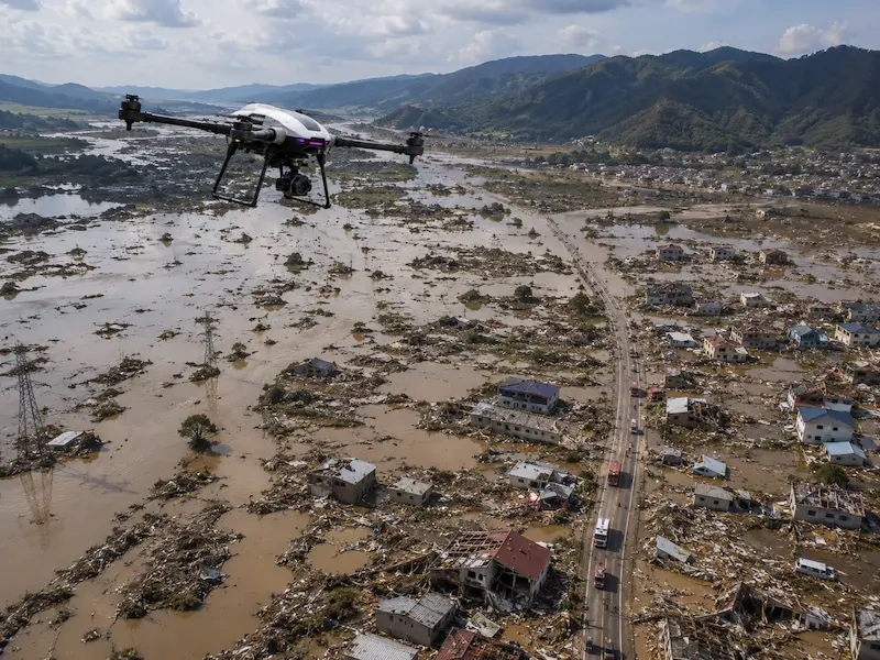 UAV providing persistent aerial monitoring over a disaster-affected area