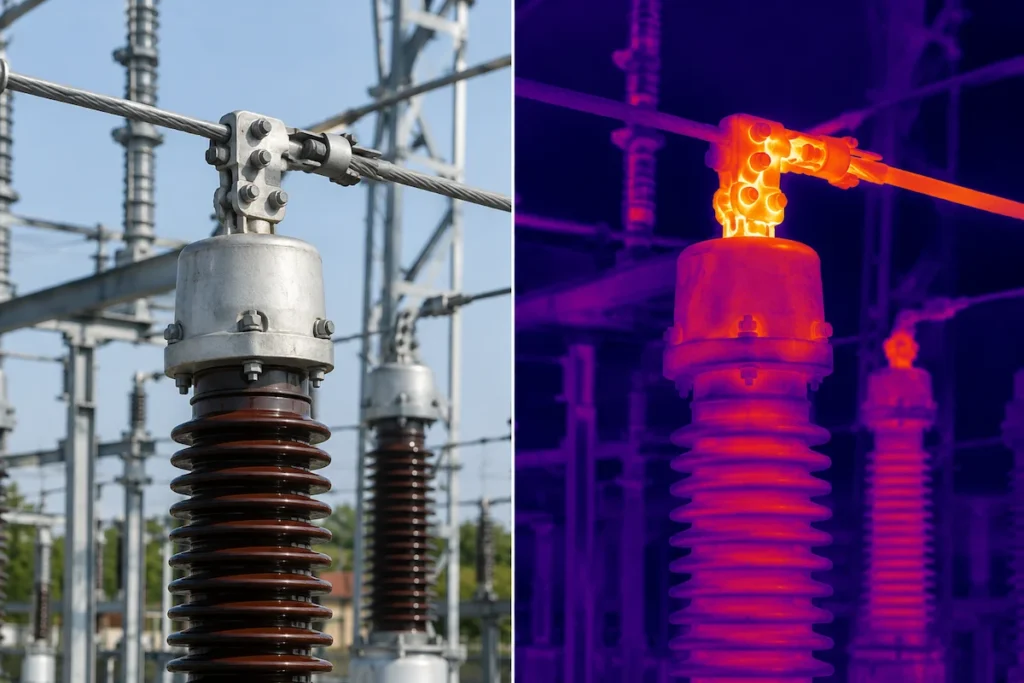 Visible and thermal imaging comparison during UAV inspection
