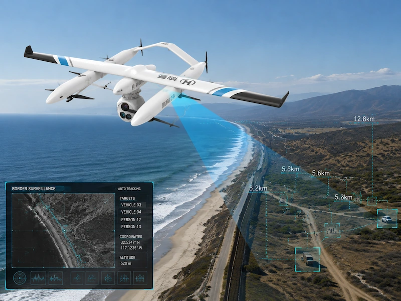 VTOL UAV equipped with AI payload for border surveillance