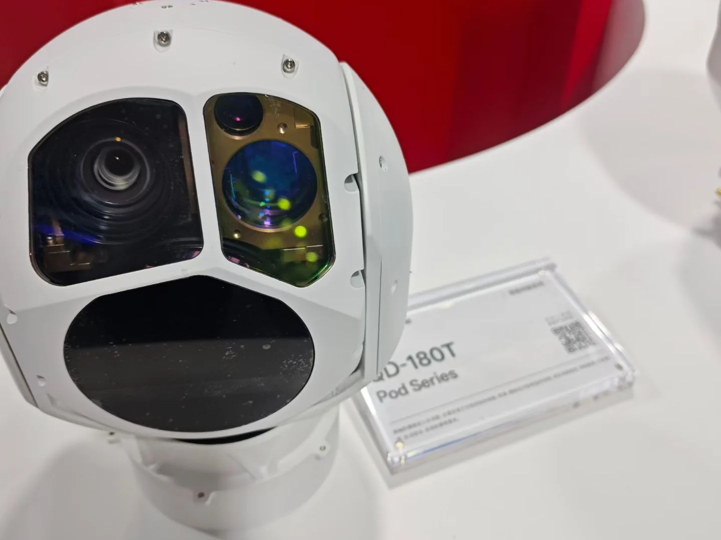 Compact dual-sensor UAV camera payload on a display stand