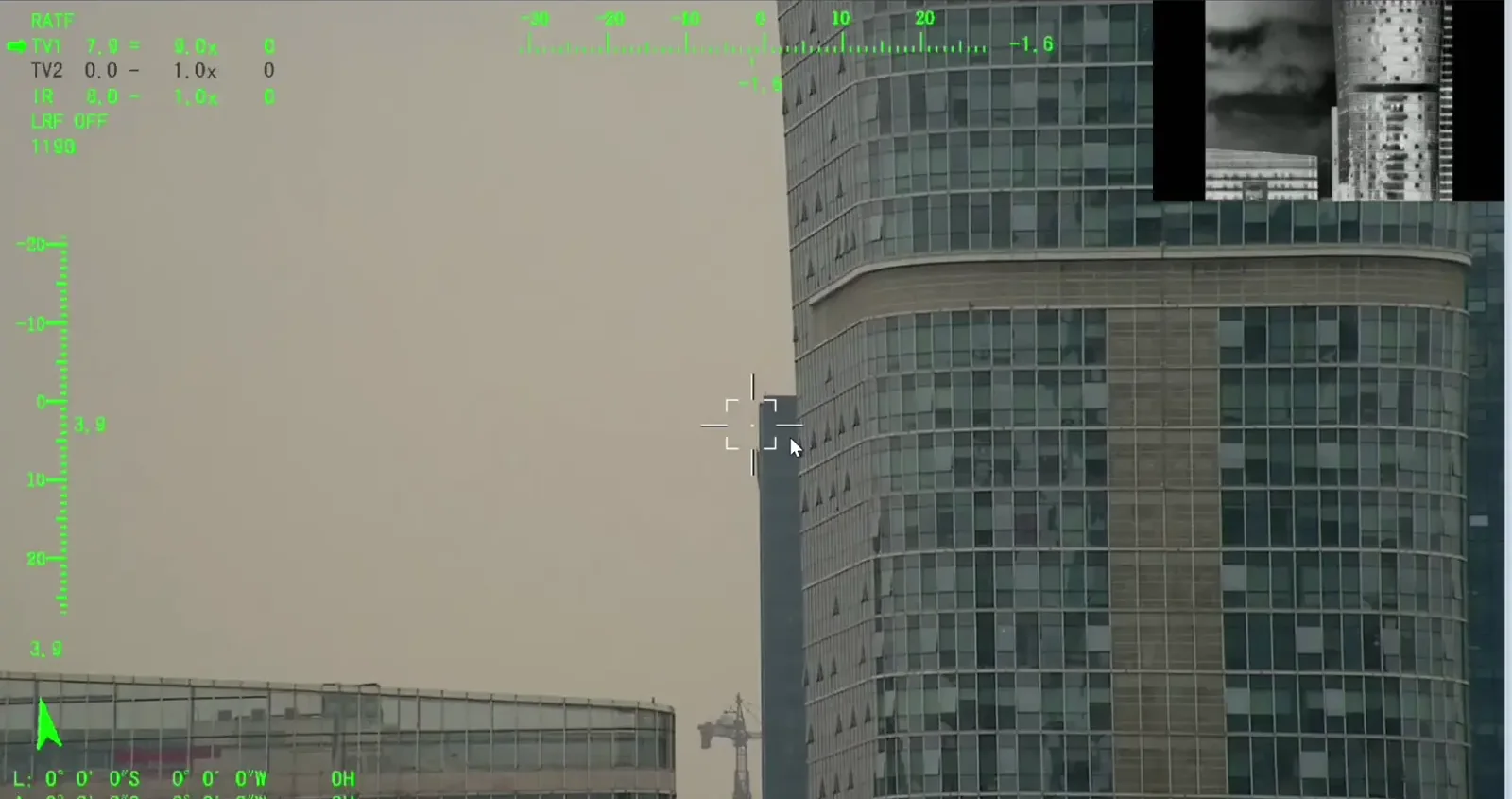 Ground control station screen showing payload video with target coordinates from a HITS camera payload