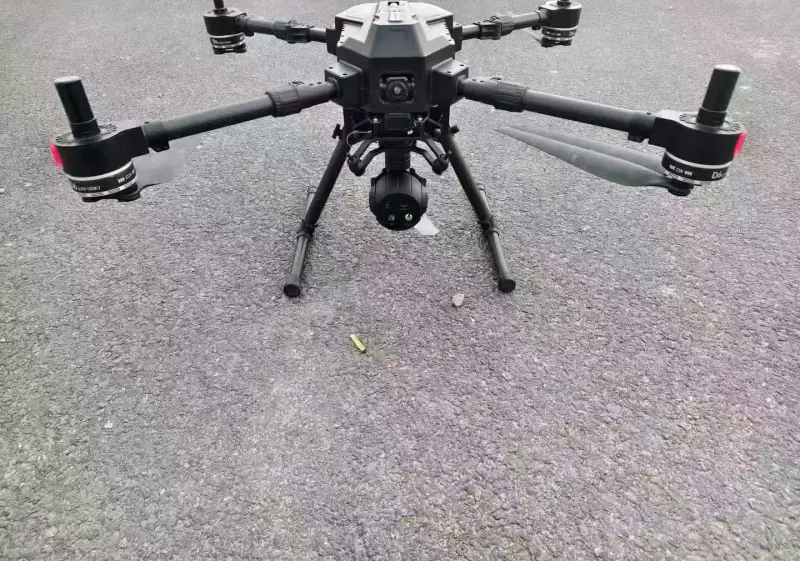 Multirotor UAV with a stabilised gimbal camera payload fitted under the airframe