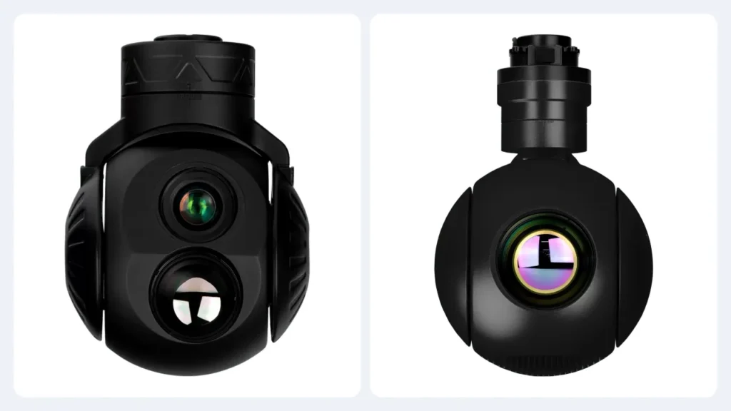 HITS 640 x 512 and 1280 x 1024 thermal gimbal camera payloads shown side by side