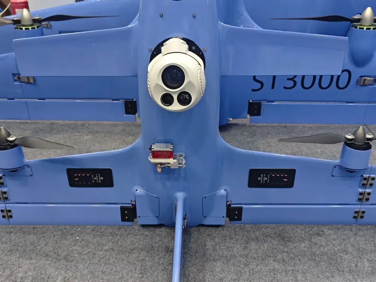 Gimbal camera payload mounted on a UAV structure on an integration test rig before flight testing
